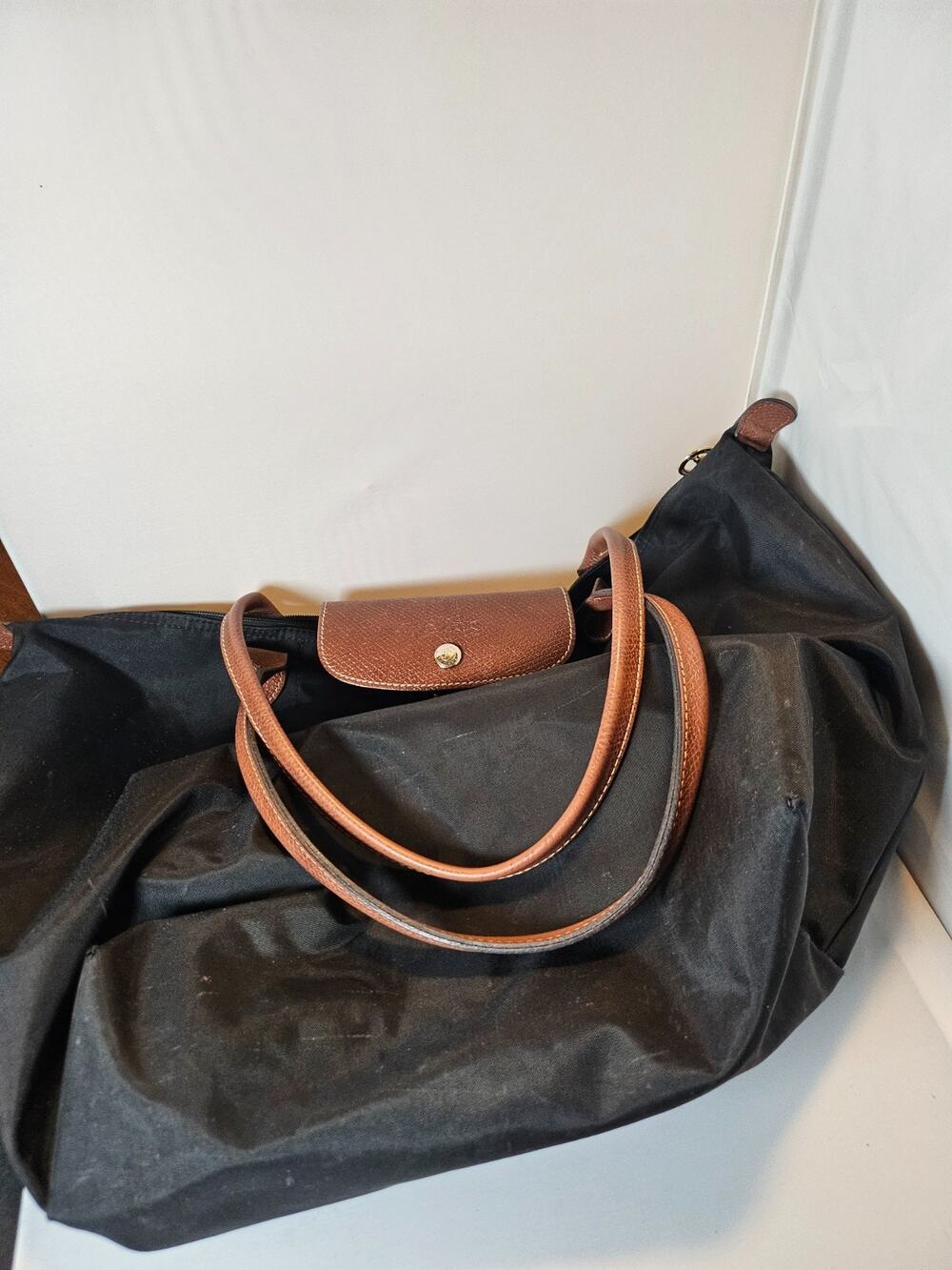 Longchamp Le Pliage Designer Tote Black Bag Nylon Leather